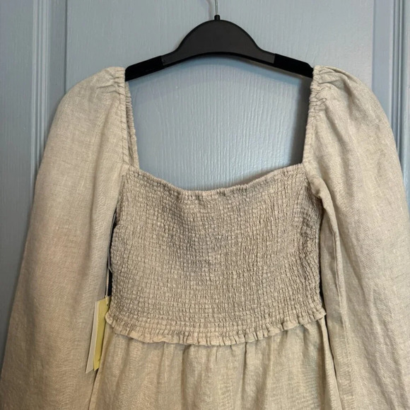 NWT Wilfred Tempest Linen Mini Dress Size XS Natural Ecru Smocked Prairie READ - Picture 5 of 16